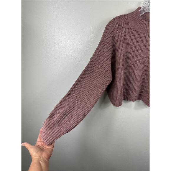 Hollister Mockneck Sweater Women's S Rose Pink Cropped Waffle Weave Thermal - Picture 4 of 11